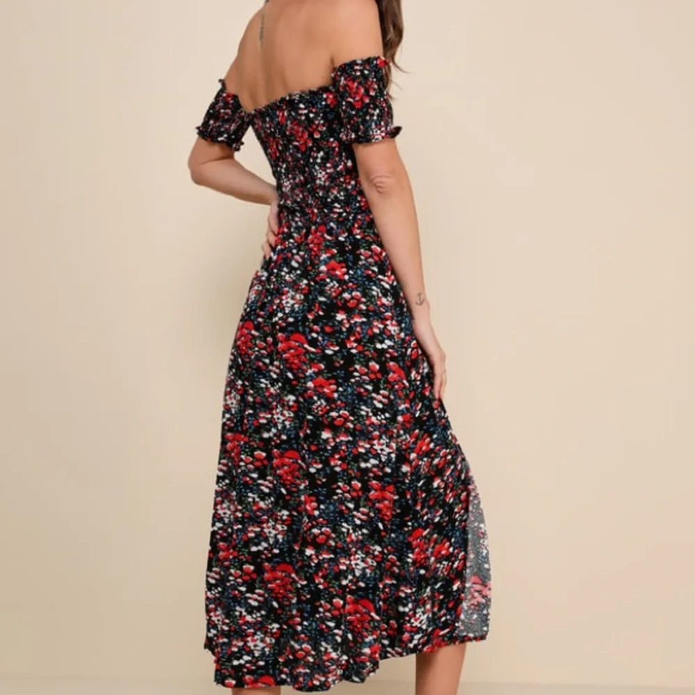 Lulus View from the Meadow Black Floral Print Off-the-Shoulder Dress - Picture 2 of 7